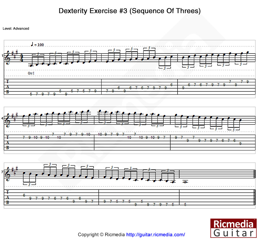 Sequence of three guitar exercise